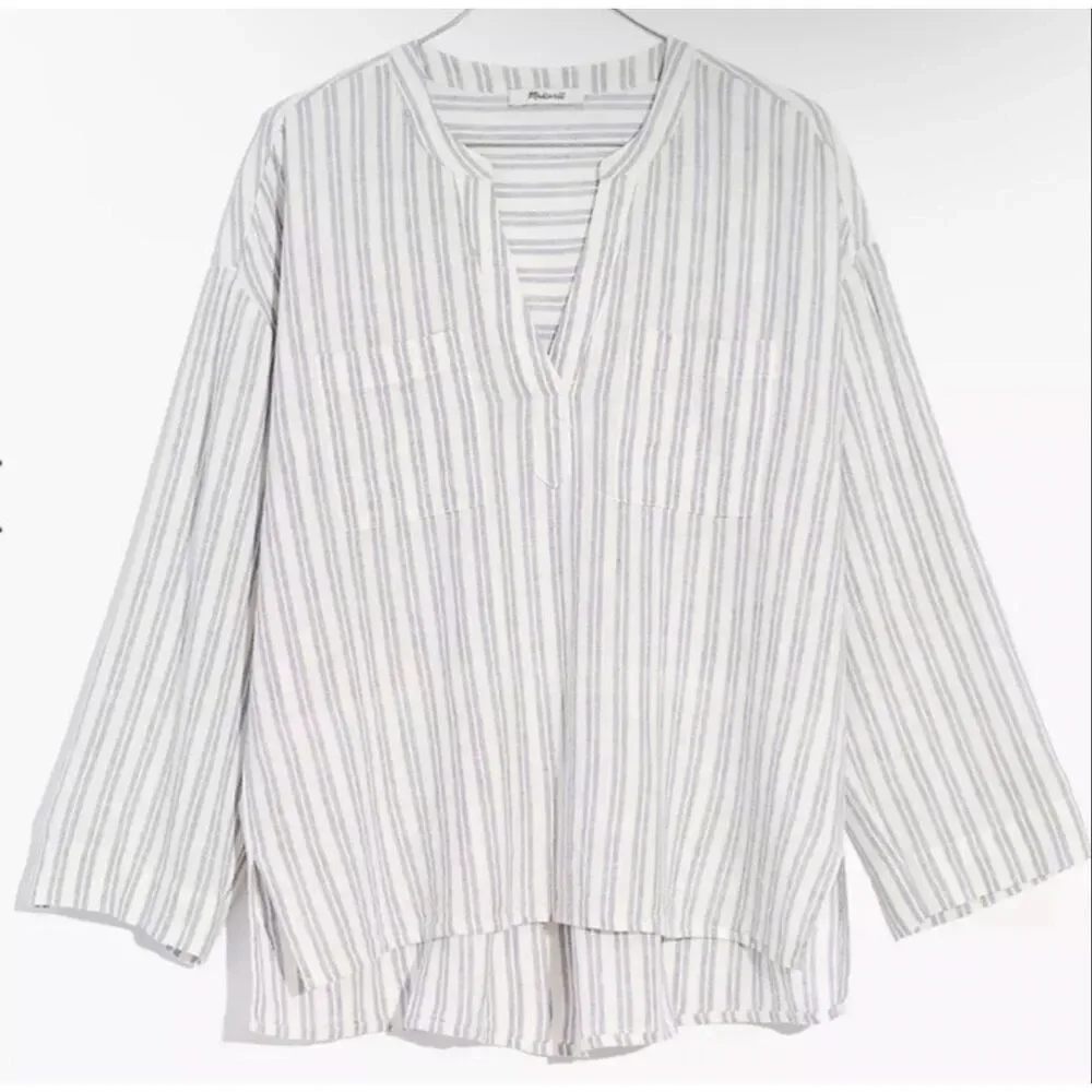 Madewell Linen-Blend Lakeline Popover Shirt distant grove new
